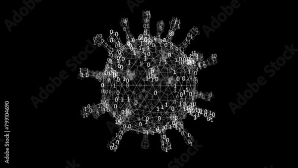 Obraz computer virus ransomware binary numbers 3d illustration. Can be used to represent computer security antivirus, database hack or spyware protection