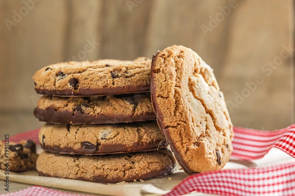 Fototapeta Pile of chocolate cookies, close up