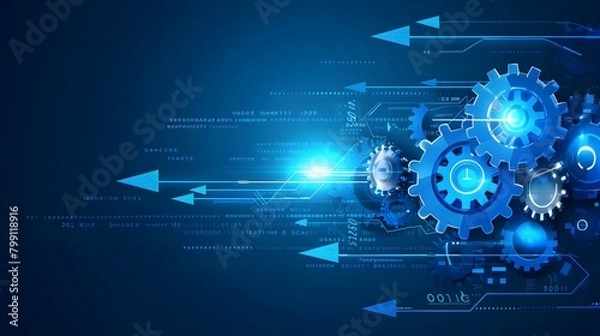 Fototapeta A blue background with a bunch of gears on it