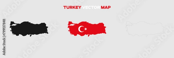Obraz Turkey Map Vector Pack. Map with Flag. Gray Map Silhouette. Gray Outline Map. Editable EPS file. 