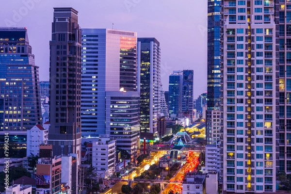 Fototapeta aerial view of bangkok at twilight night