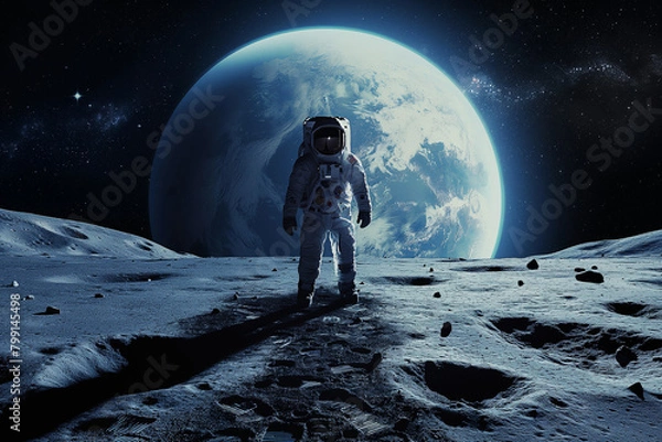 Obraz man walking in the moon. Generative AI