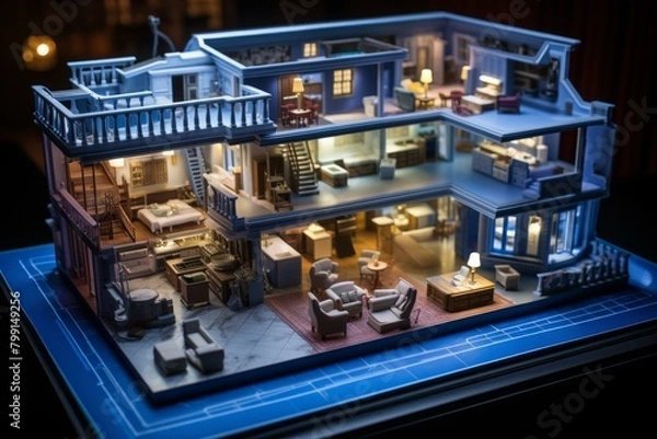 Fototapeta A 3D rendering of the inside of a house