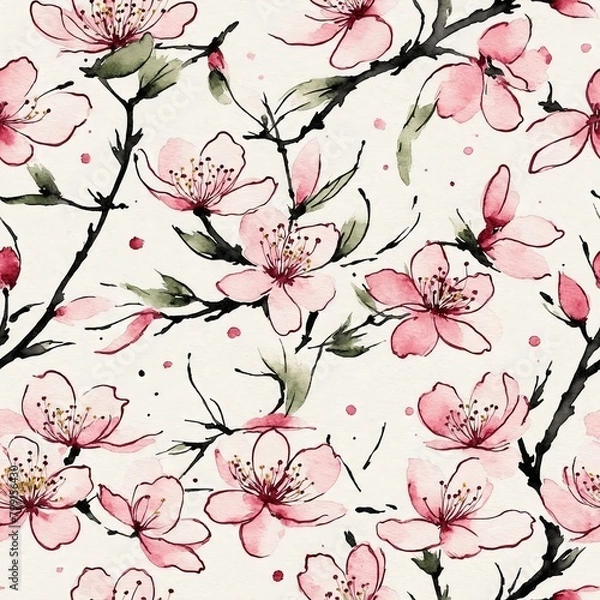 Fototapeta Sakura Cherry Blossom Seamless Pattern Background