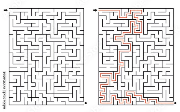 Fototapeta Medium Rectangular Maze Puzzle Game with a solution