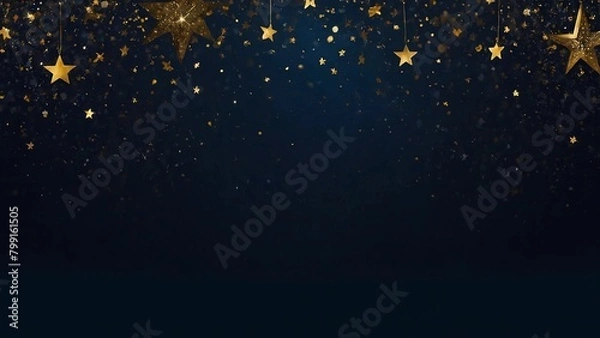 Fototapeta year background with snowflakes,A dark blue background with gold stars hanging from the top.Blue sky with stars
