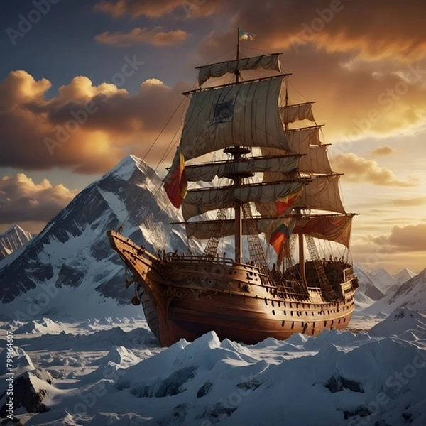 Fototapeta pirate ship in the mountains