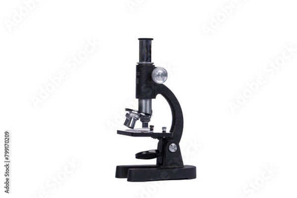 Fototapeta Vintage Basic Microscope - Retro Scientific Equipment on White Background