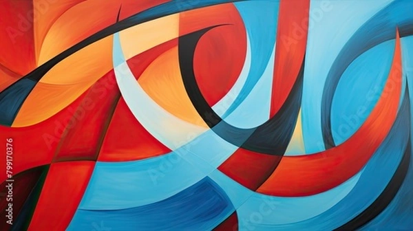Fototapeta Bold abstract shapes intertwining in fiery red and cool azure