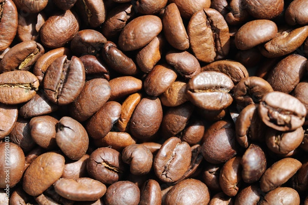Fototapeta Roasted coffee beans close up background
