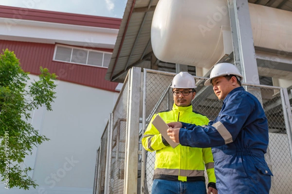 Fototapeta Engineers and supervisor work place to keep liquid helium,preventive maintenance schedule checking,Thailand people,Consult technical problems
