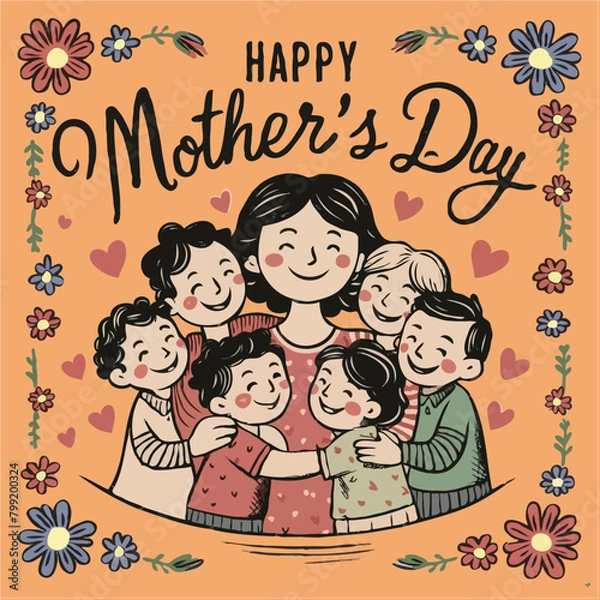 Fototapeta A delightful and nostalgic illustration for happy mother's day 01
