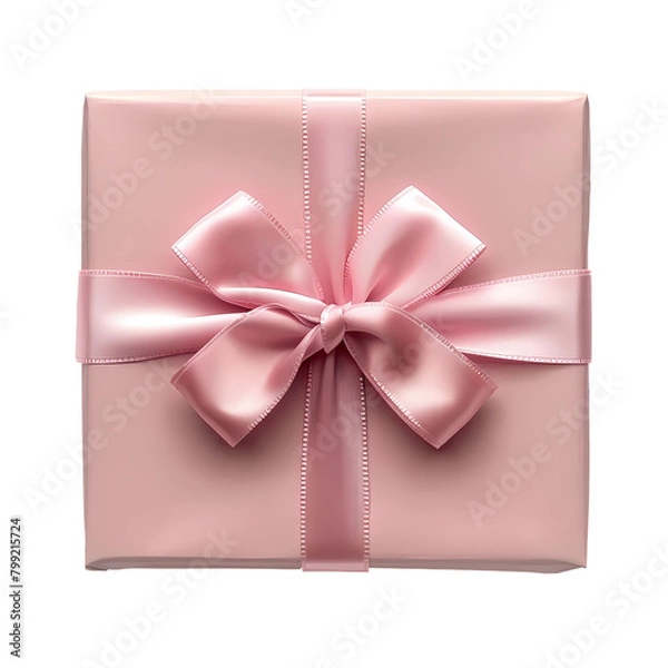 Fototapeta A pink box with a ribbon tied around it. The box is square in shape and is placed