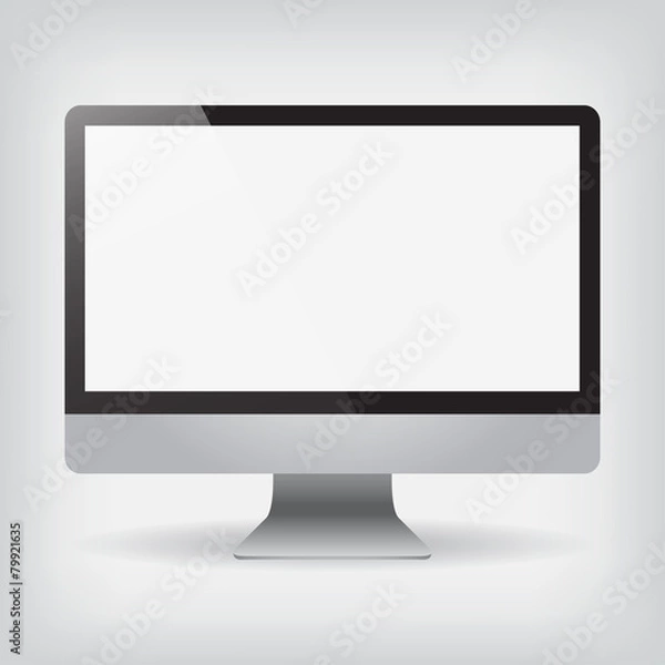Fototapeta Monitor with a shadow on a gray background vector illustration