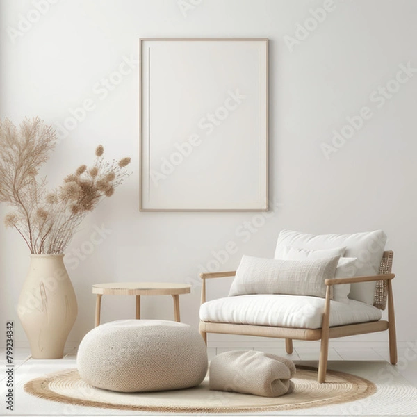 Fototapeta Frame & poster mockup in Boho style interior. 3d rendering, 3d illustration
