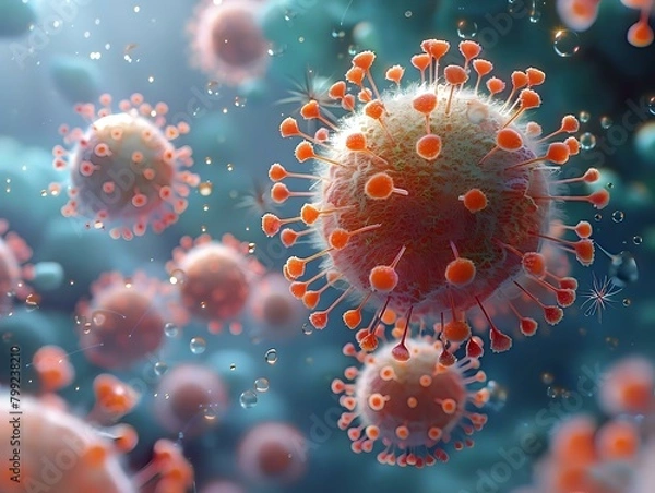 Fototapeta Fiery Red Spherical Entities in 3D Rendering