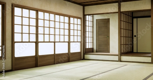 Fototapeta Empty room, original Japanese style mixed with modern minimal.