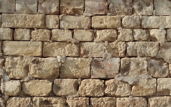 Fototapeta Stonewall, old brown stone pattern in textured wall, ancient bricks texture, facade material background. Generative AI.