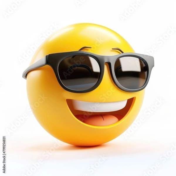 Fototapeta Three-Dimensional Cartoon Sunglasses Emoji Ball Character on White Background