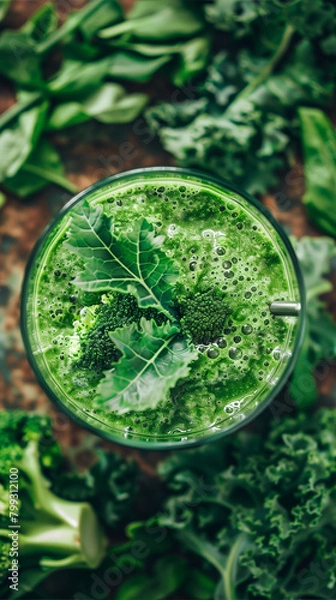 Obraz Fresh Kale and Broccoli Green Smoothie in Glass