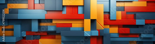 Obraz Vibrant contrasts in harmonious chaos. Swirling orange and blue blocks create a dynamic composition of contrasting colors and shapes, blending harmoniously yet chaotically