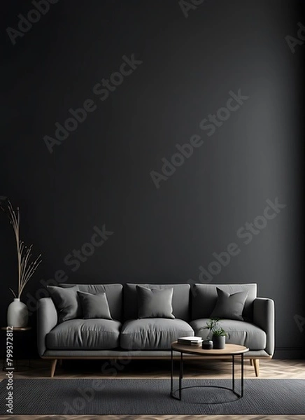 Fototapeta The black living room interior design and empty pattern wall background

