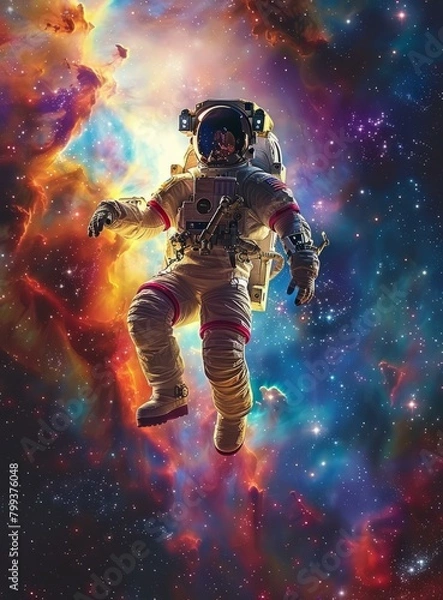 Fototapeta Astronaut in spacesuit floating in the vastness of space