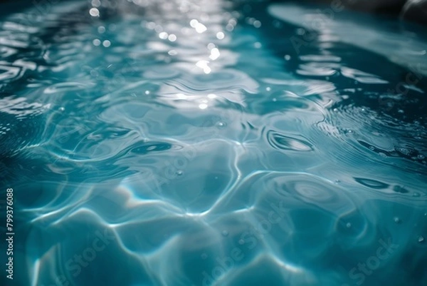 Fototapeta Close-up of the surface of blue water with sun reflection