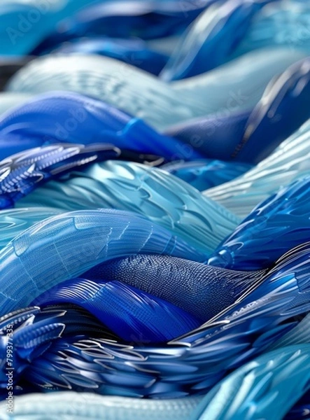 Fototapeta Blue and white abstract 3D rendering of a wavy surface
