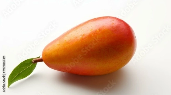 Obraz A single pear with a stem and a leaf