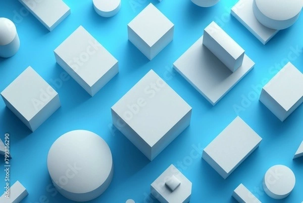 Fototapeta 3D geometric shapes composition with blue background