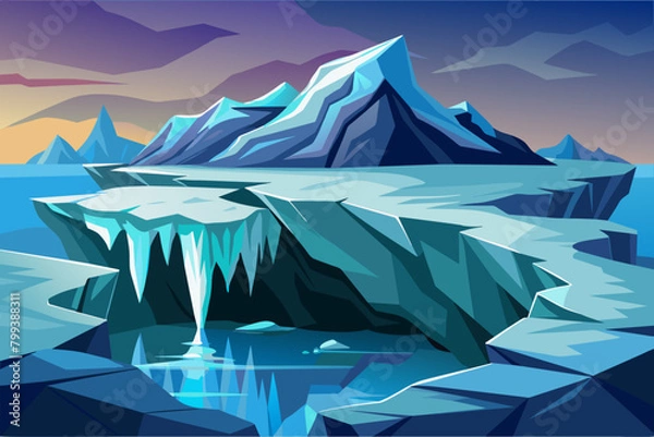 Fototapeta melting glacier with exposed rock beneath, representing the dramatic impact on polar regions.