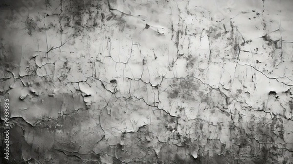Fototapeta Black and white grunge texture of an old wall with cracks and peeling paint