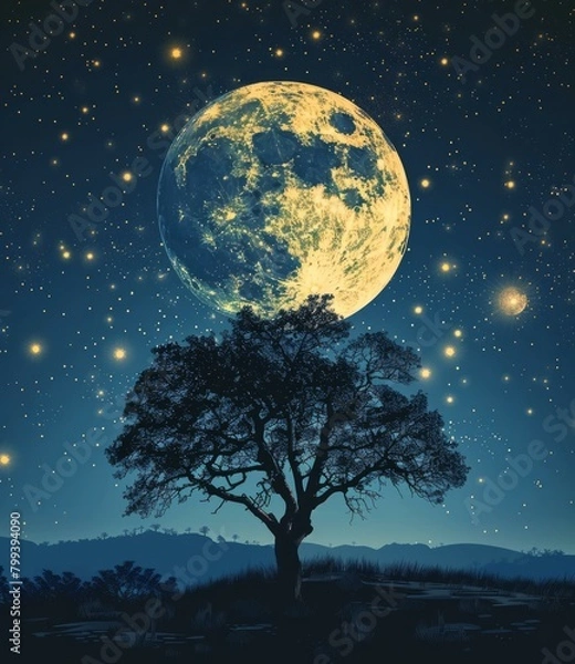 Obraz Blue Moon over Lonely Tree