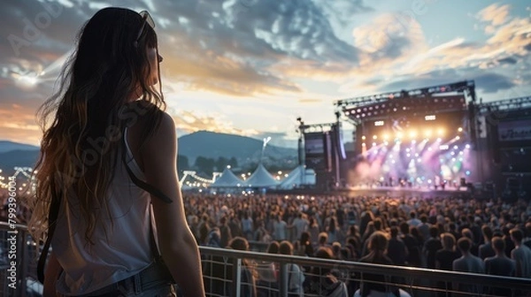 Fototapeta Virtual Concert Planning Music Festival Organizer Strategizing Stage Layouts and Audience Flow with Digital Twin Visualization SEO Tactics for Promoting Festivals