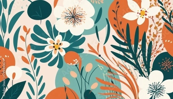 Fototapeta Abstract botanical background with organic shapes and floral motifs.