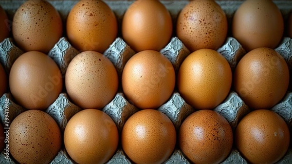 Obraz   Eggs in carton on tin foil with brown spots