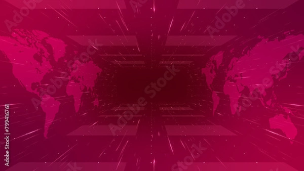 Fototapeta Abstract red news background with world map and lighting lines texture pattern full screen photo design background