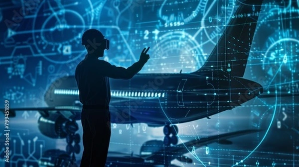 Fototapeta CuttingEdge Aerospace Simulation Engineer Testing Digital Twin in Aerodynamic Environment