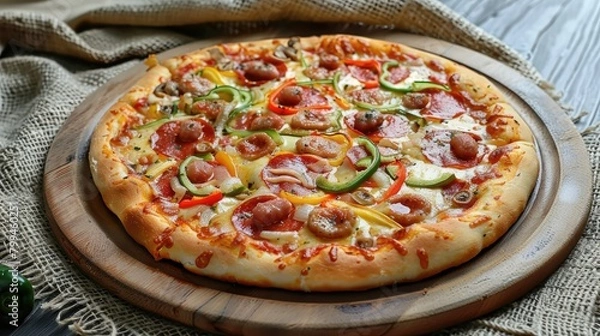 Fototapeta pizza on a burlap background. selective focus