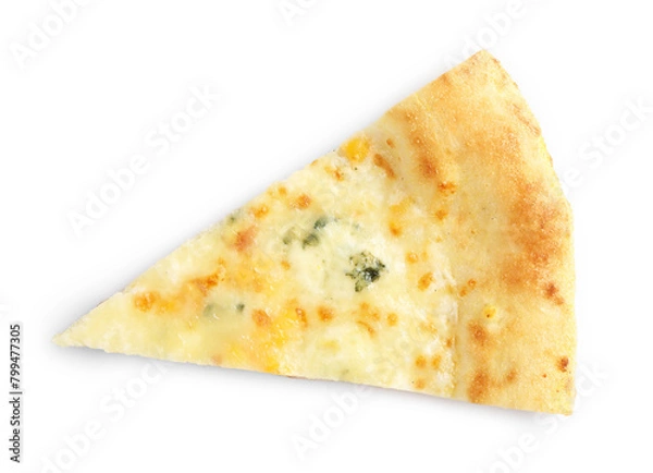 Fototapeta Piece of delicious cheese pizza isolated on white, top view