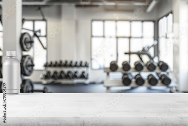 Obraz White table background empty gym decoration and interior, blurred background