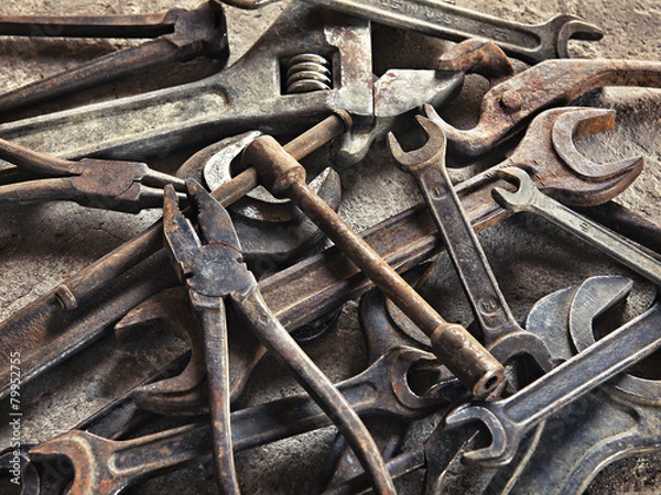 Obraz set of old dirty tools in vintage style