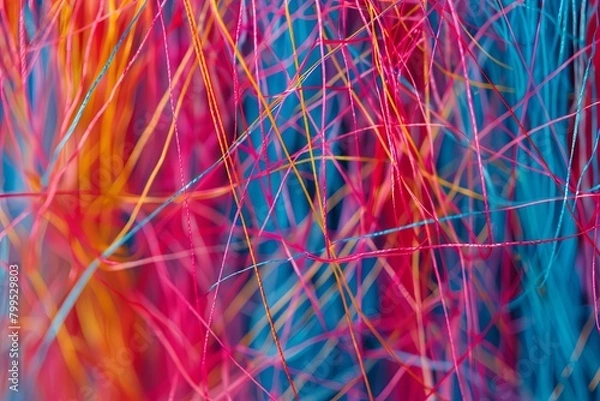 Obraz Intricate Web of Fiber Optic Cables Transmitting Data Signals pattern, texture, design, art, illustration, vector, color,