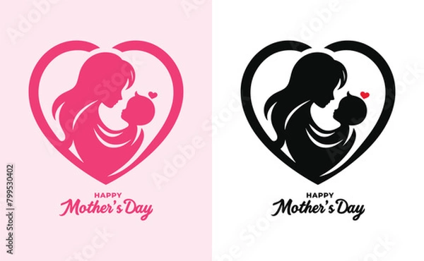 Fototapeta Happy mothers day silhouette for best mom and child love card design, vector women and child logo design mother's day special can be used in social media post, greeting card design, banner and posters