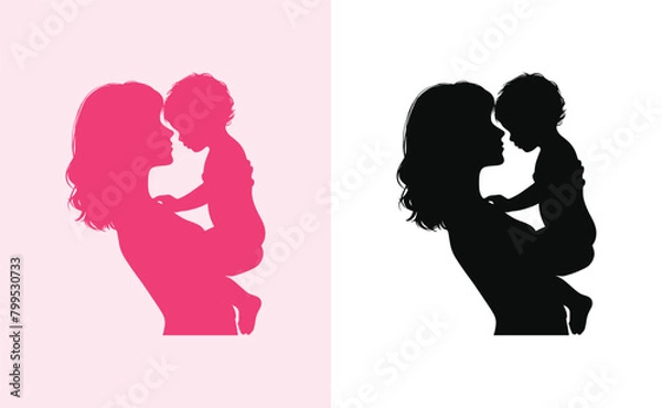 Fototapeta Happy mothers day silhouette for best mom and child love card design, vector women and child logo design mother's day special can be used in social media post, greeting card design, banner and poster
