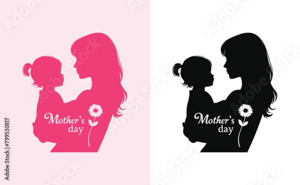 Fototapeta Happy mothers day silhouette for best mom and child love card design, vector women and child logo design mother's day special can be used in social media post, greeting card design, banner and poster