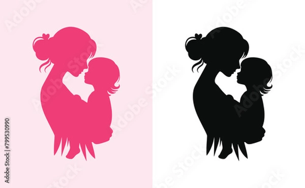 Fototapeta Happy mothers day silhouette for best mom and child love card design, vector women and child logo design mother's day special can be used in social media post, greeting card design, banner and poster