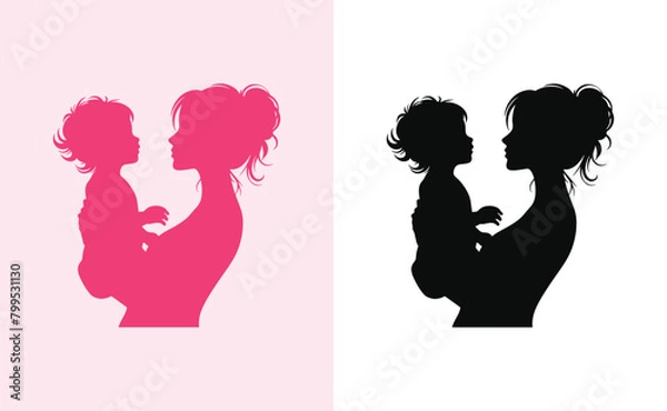Fototapeta Happy mothers day silhouette for best mom and child love card design, vector women and child logo design mother's day special can be used in social media post, greeting card design, banner and poster