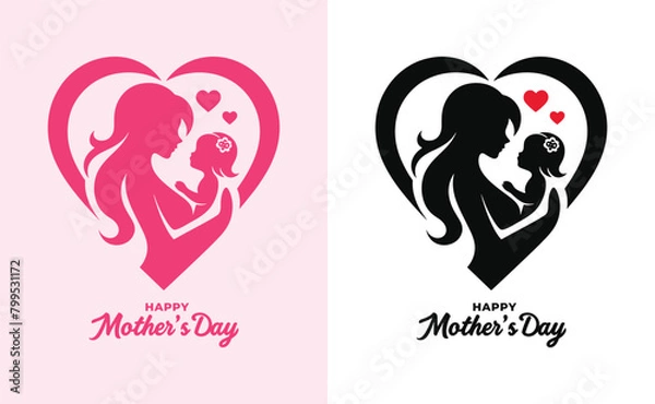 Fototapeta Happy mothers day silhouette for best mom and child love card design, vector women and child logo design mother's day special can be used in social media post, greeting card design, banner and poster